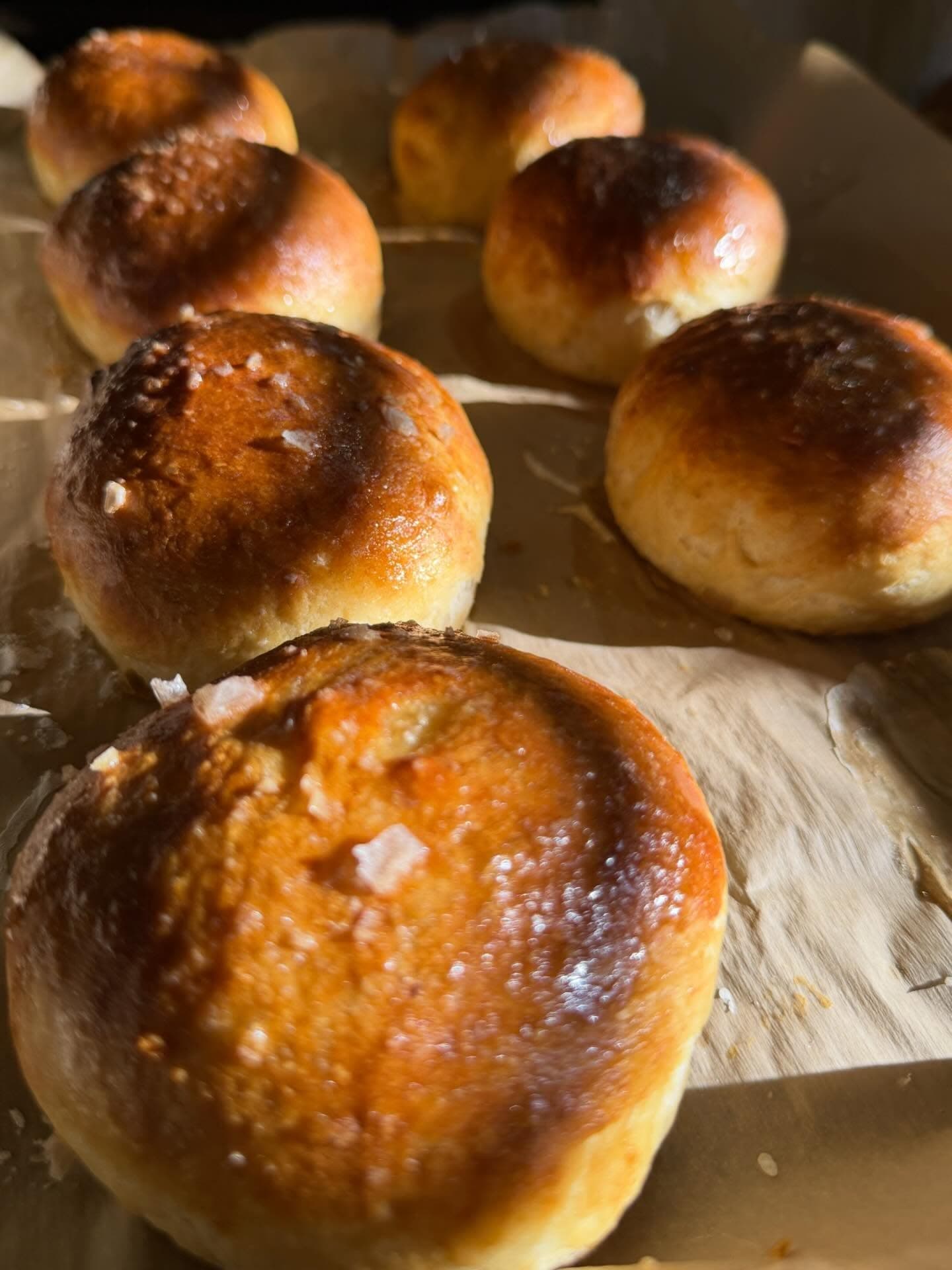 Pretzel rolls with sea salt